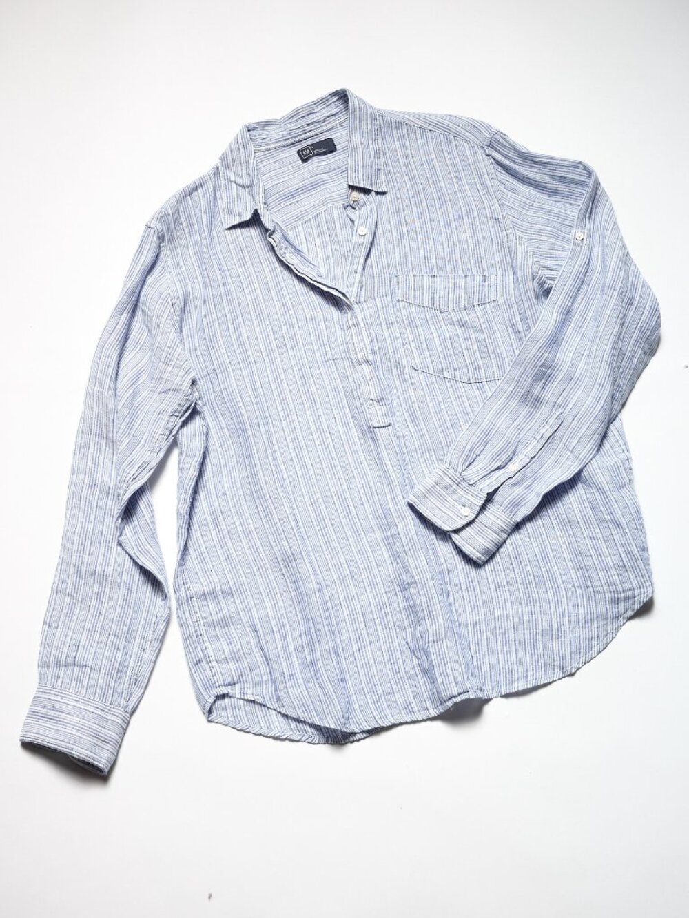 GAP White and Blue Stripe 100% Linen Tunic Top L